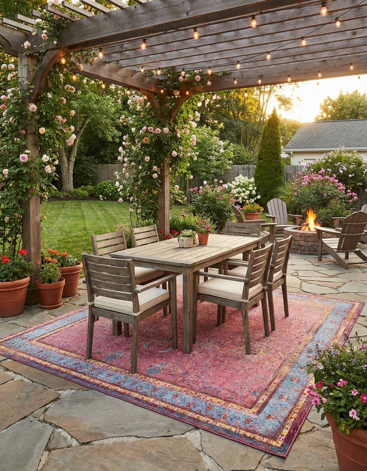 Detail image of 10' x 10'  Washable Traditional Indoor / Outdoor Square Rug