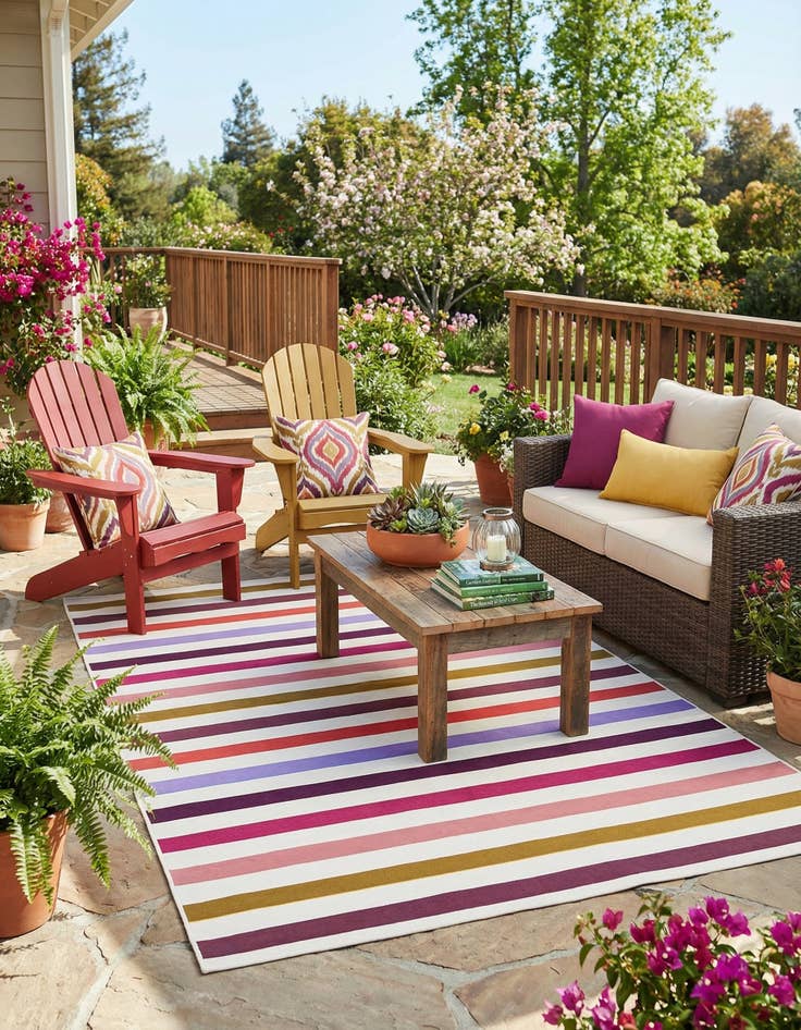 Detail image of 6' x 9'  Washable Striped Indoor / Outdoor Rug