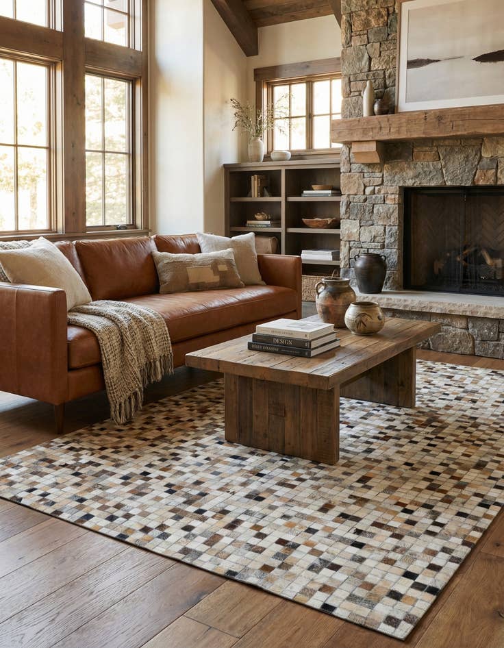 Detail image of  5' 1 x 8' Cowhide Leather Rug