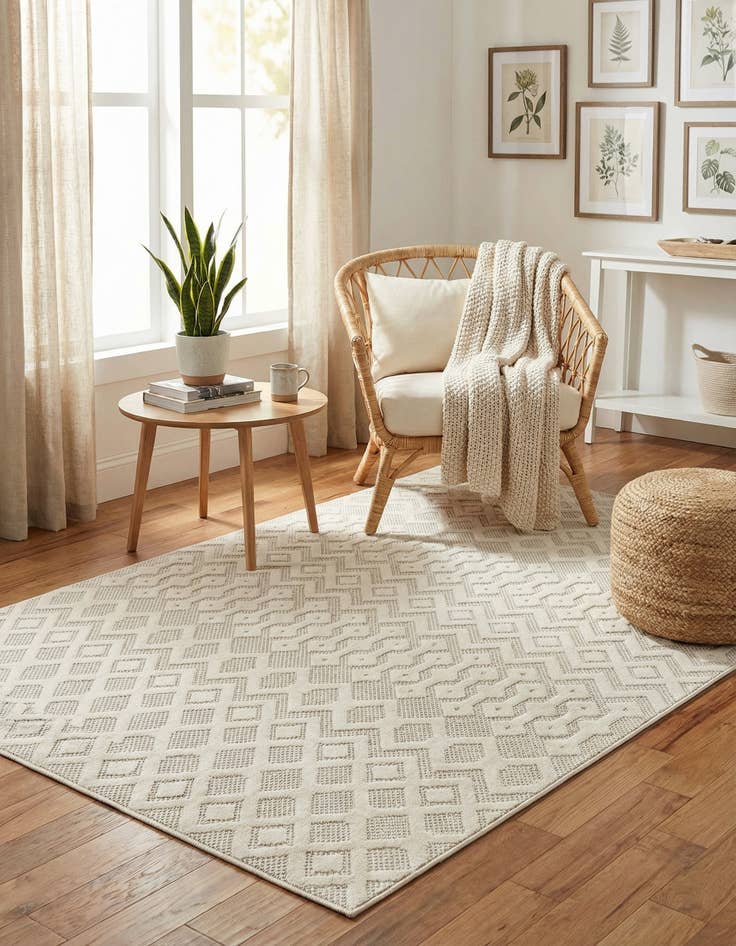 Detail image of 5' 3 x 8'  Washable Trellis Textured Indoor / Outdoor Rug