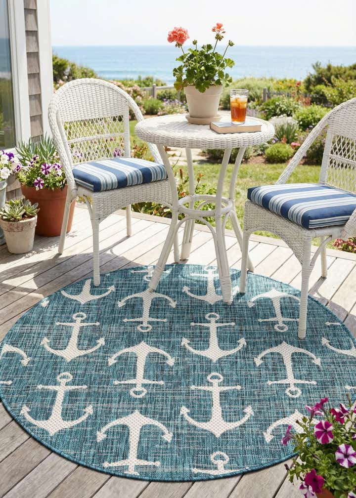 4' x 4' Easy-Clean Coastal Indoor / Outdoor Round Rug