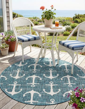 4' x 4' Easy-Clean Coastal Indoor / Outdoor Round Rug