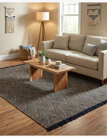 Navy Blue and White Handmade Braided Jute Rug