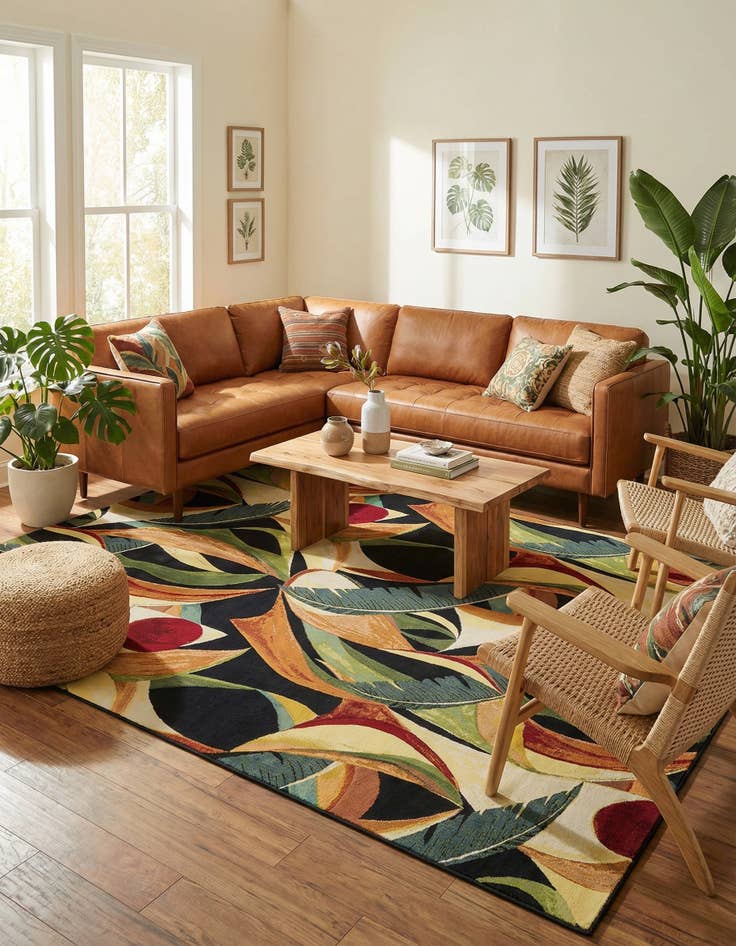 Detail image of 10' x 14'  Washable Botanical Indoor / Outdoor Rug