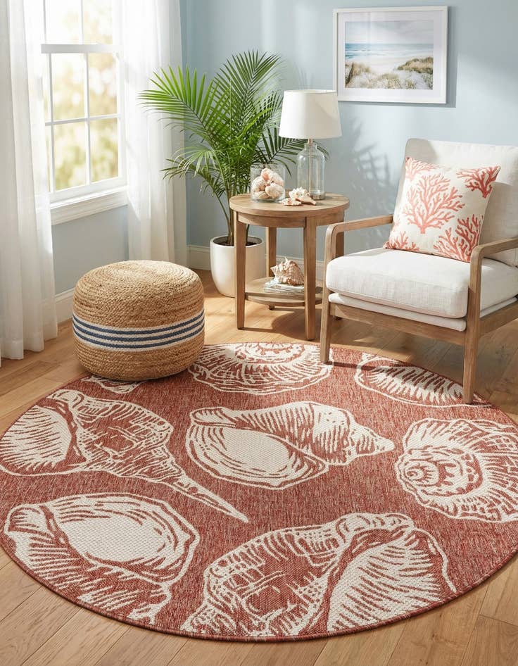Detail image of  5' 3 x 5' 3  Washable Coastal Indoor / Outdoor Round Rug