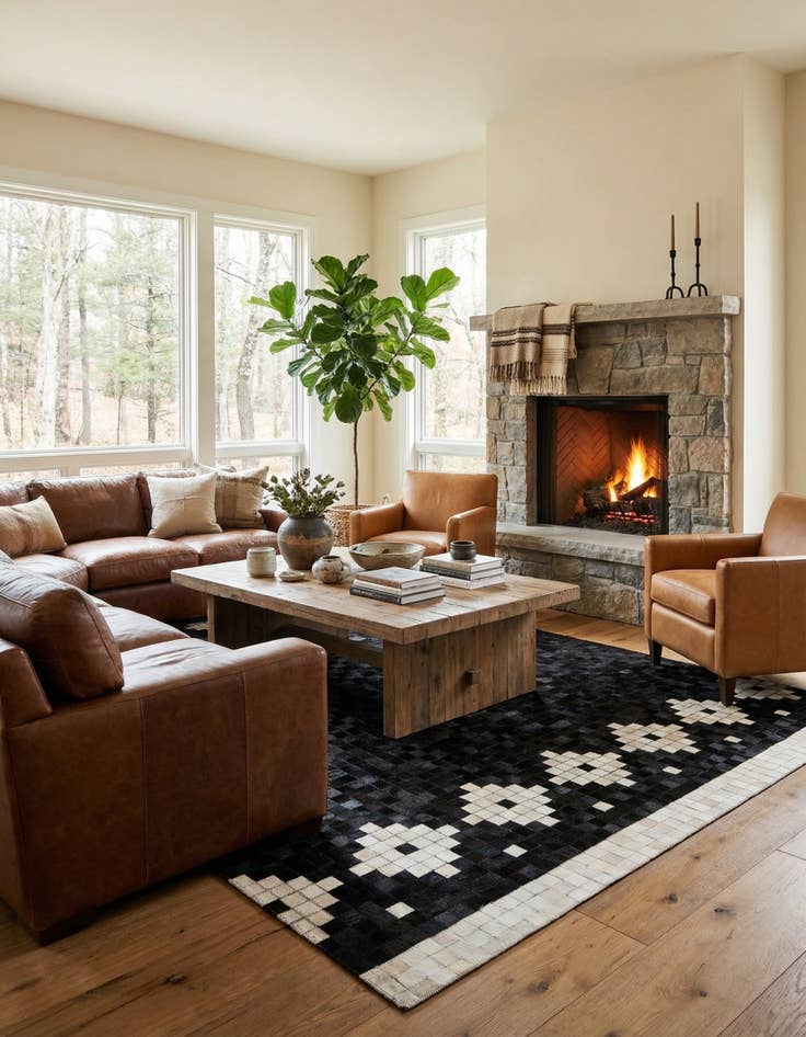 Detail image of 5' 2 x 8' Cowhide Stocks Rug