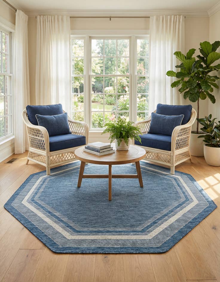 Detail image of 7' 10 x 7' 10  Washable Border Indoor / Outdoor Octagon Rug