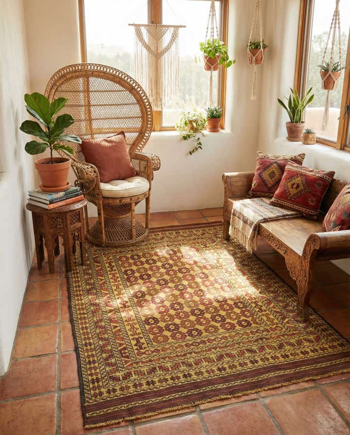 4' 3 x 6' 2 Hand Woven Kilim Afghan Wool Rug