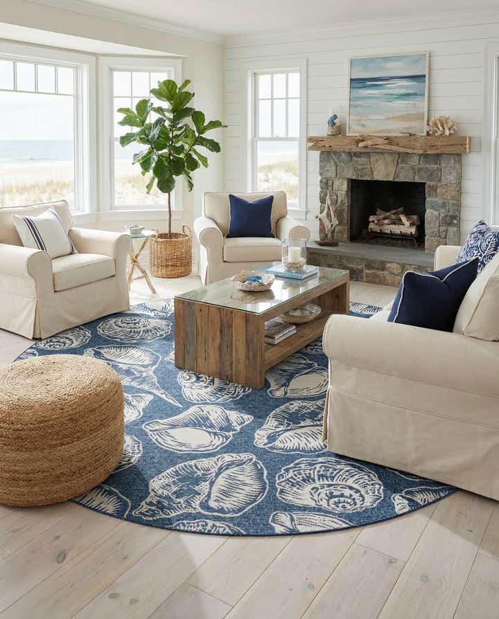 13' x 13' Easy-Clean Coastal Indoor / Outdoor Round Rug