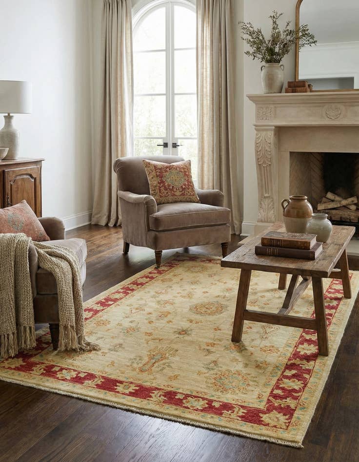 Detail image of 3' 5 x 4' 11  Hand Knotted Peshawar Ziegler Rug