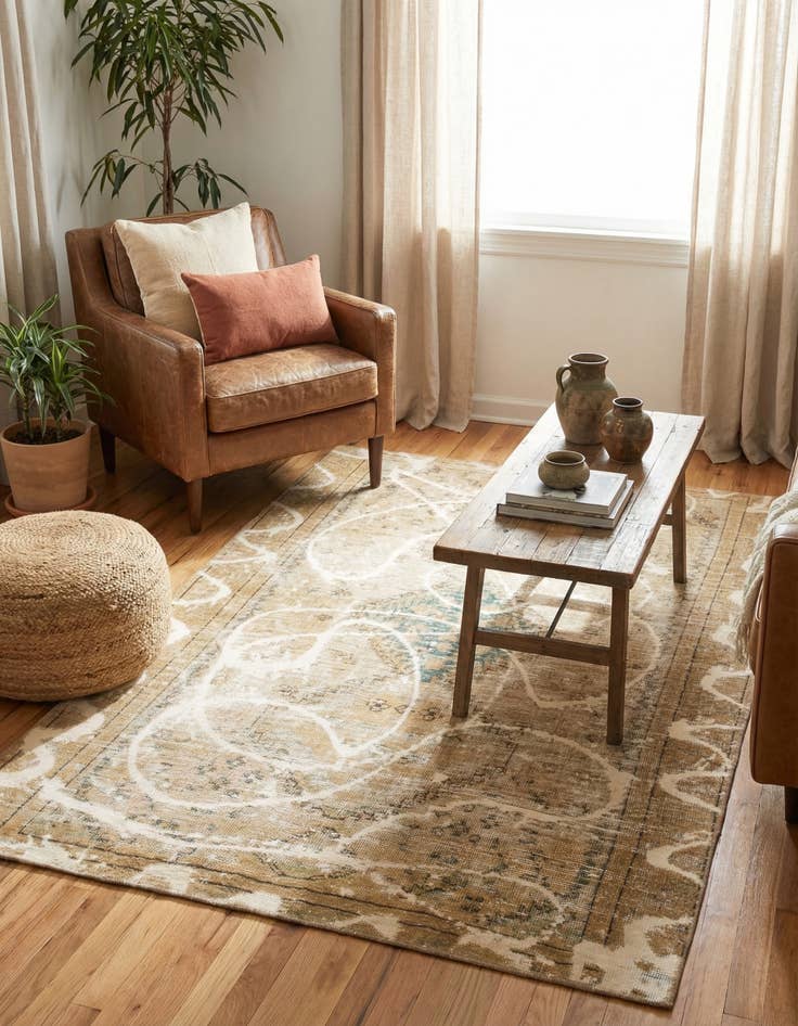 Detail image of 4' 6 x 6' 2  Hand Knotted Ultra Vintage Persian Wool Rug