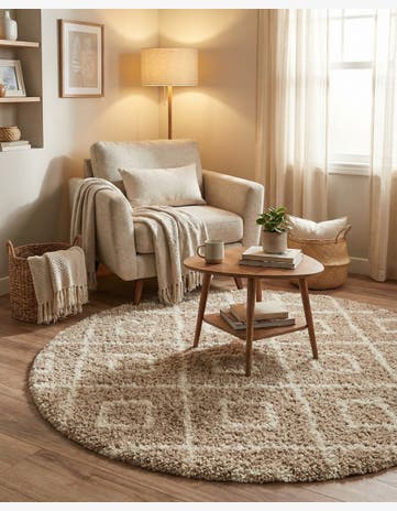 Light Brown Lattice Shag Round Rug