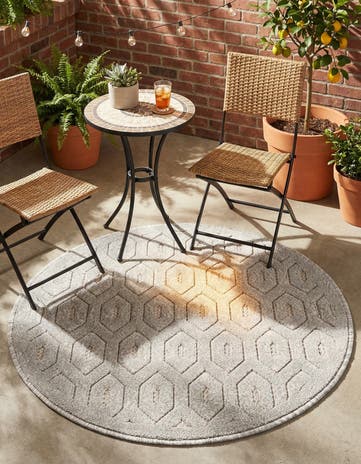 3' x 3' Easy-Clean Trellis Textured Indoor / Outdoor Round Rug