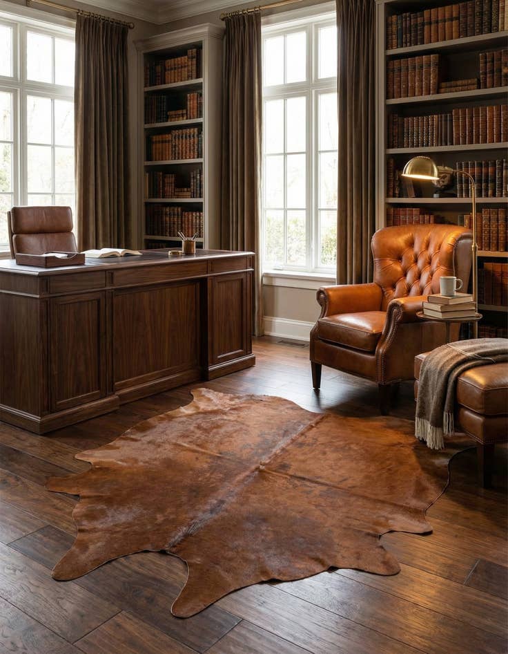 Detail image of 6' 8 x 6' 8 Cowhide Leather Square Rug