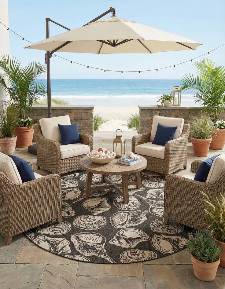 Detail image of 13' x 13'  Washable Coastal Indoor / Outdoor Round Rug