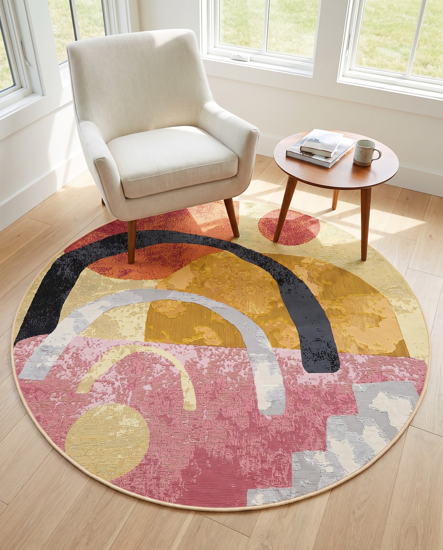 5' x 5' Easy-Clean Modern Indoor / Outdoor Round Rug