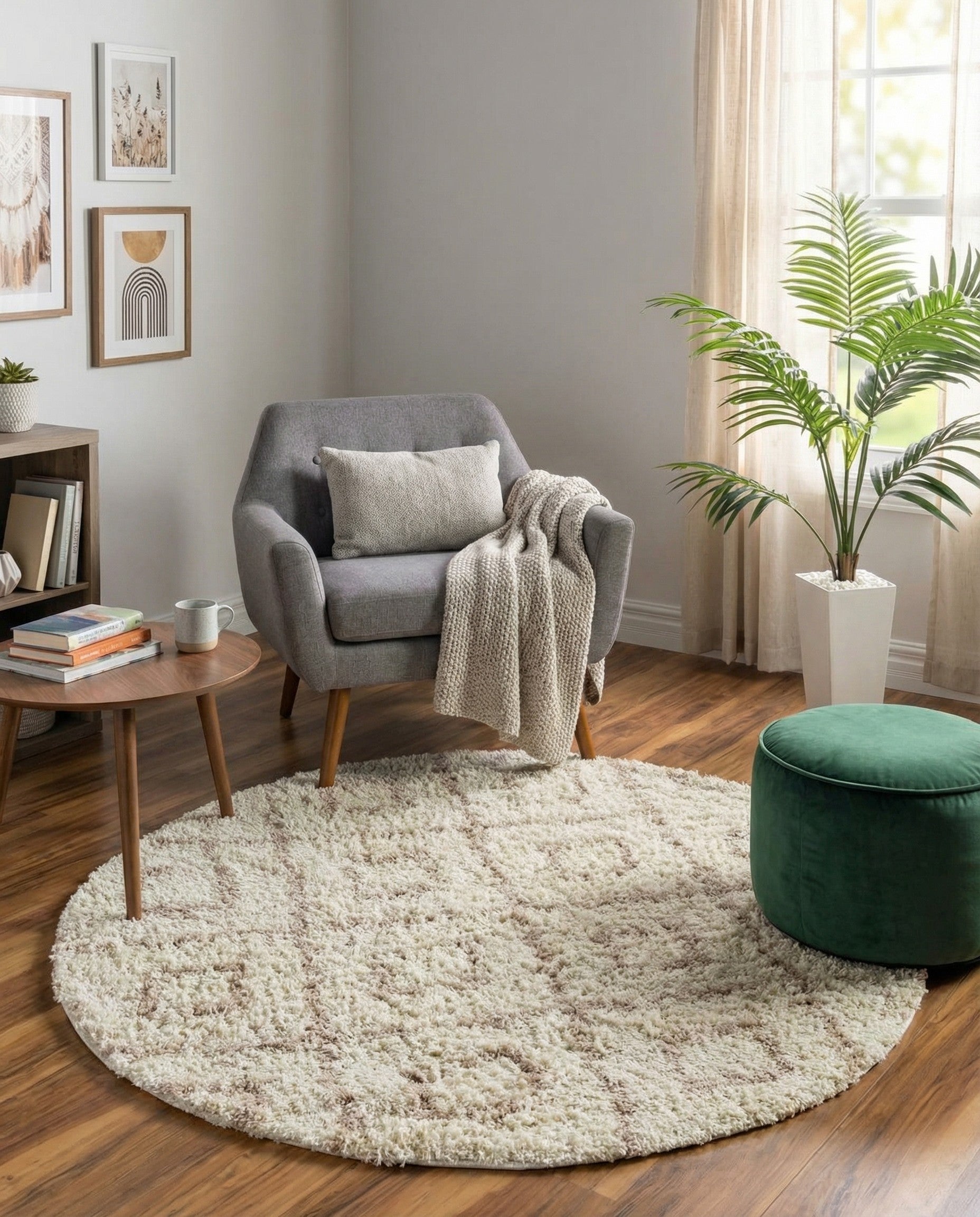  3' 3 x 3' 3 Lattice Shag Round Rug