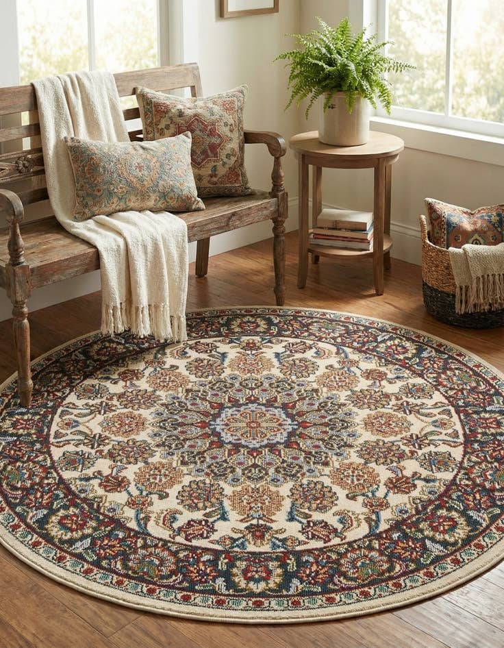 Detail image of 3' 3 x 3' 3  Washable Traditional Indoor / Outdoor Round Rug