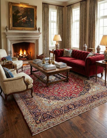 9' 7 x 13' 3 Hand Knotted Kashan Persian Wool Rug
