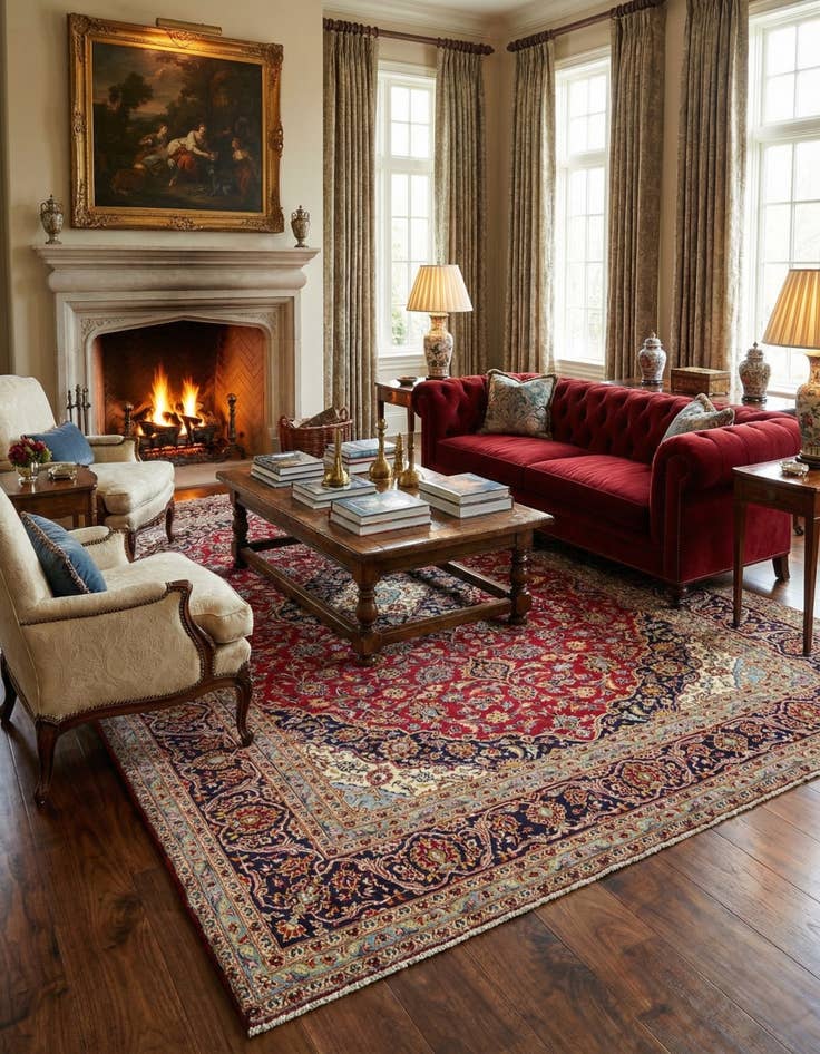 Detail image of  9' 7 x 13' 3  Hand Knotted Kashan Persian Wool Rug