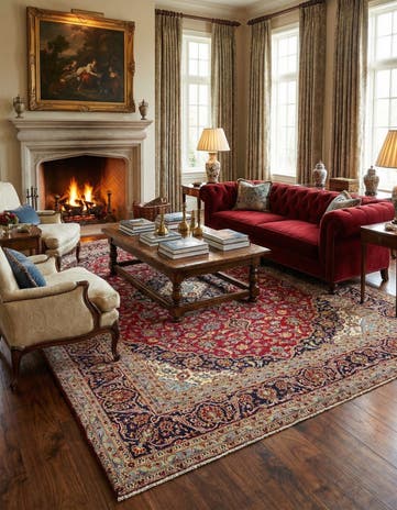 9' 7 x 13' 3 Hand Knotted Kashan Persian Wool Rug