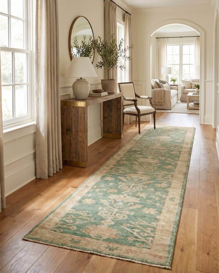 Detailansicht von 90cm x 355cm Handgeknüpft Oushak Wolle Läufer Teppich