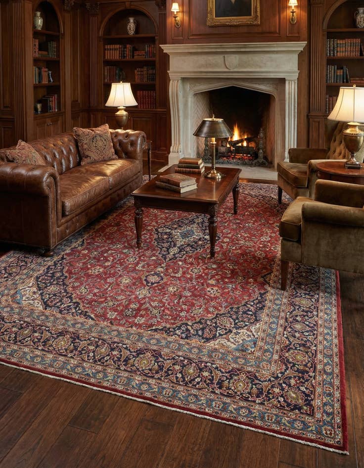 Detail image of  9' 6 x 12' 9  Hand Knotted Kashan Persian Wool Rug