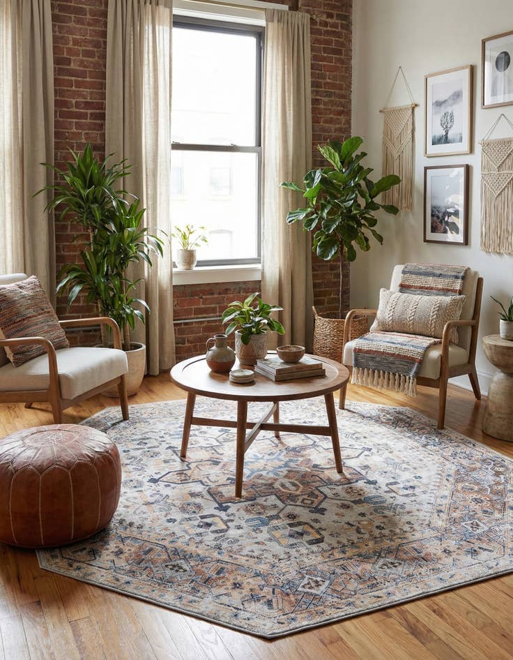 Detail image of 7' 10 x 7' 10  Washable Yara Octagon Rug