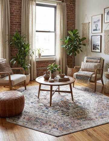 Ivory Almond Washable Yara Octagon Rug
