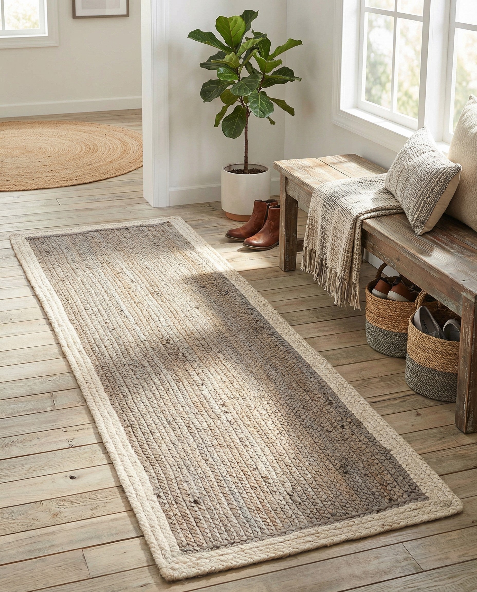  2' x 6' 1  Hand Braided Jute Runner Rug