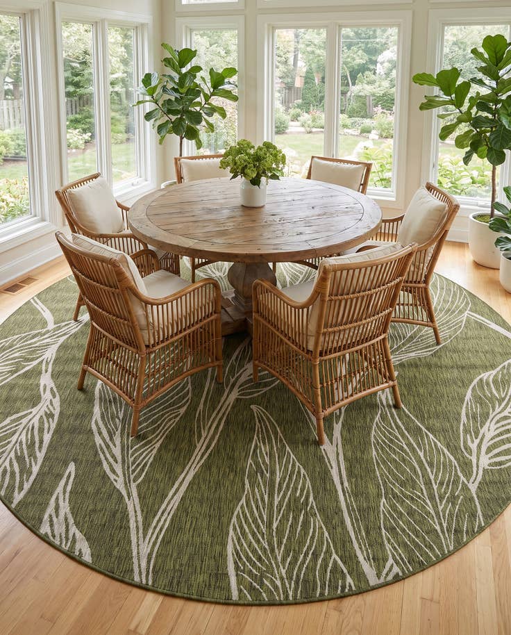 Detailansicht von 400cm x 400cm Leicht zu reinigen Botanical Innen- / Aussenbereich Rund Teppich