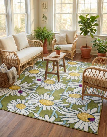 Green Bloom Square Rug