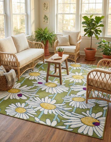 Green Bloom Square Rug