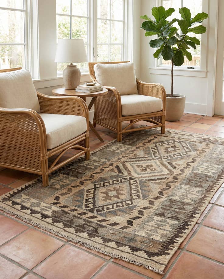 Detail image of 3' 11 x 6' 9 Hand Woven Kilim Maymana Wool Rug