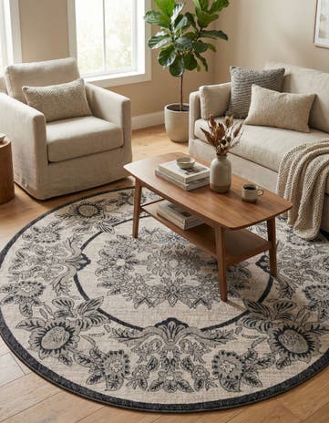 Ivory Eco Traditional Round Rug