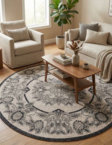 Ivory Eco Traditional Round Rug
