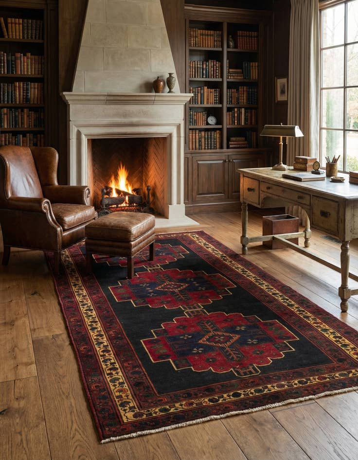 Detail image of 4' 10 x 9'  Hand Knotted Hamedan Persian Wool Rug