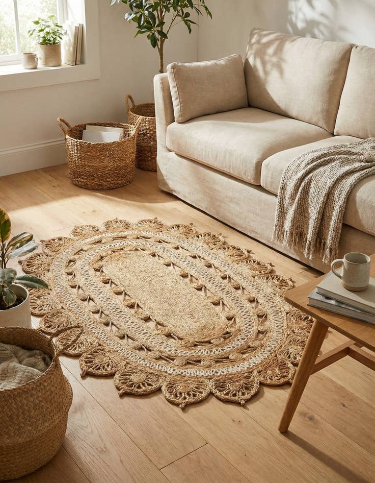 Detail image of 4' 1 x 6' 1  Hand Braided Jute Oval Rug