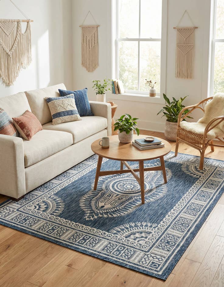 Detail image of 5' 3 x 7'  Washable Traditional Indoor / Outdoor Rug