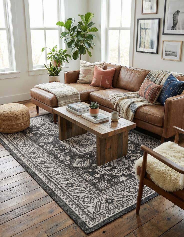 Detail image of 5' 3 x 8' Easy-Clean Aztec Indoor / Outdoor Rug