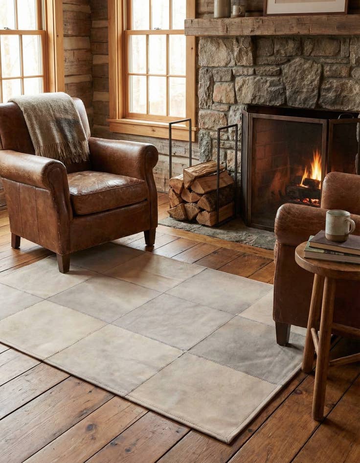 Detail image of  2' 1 x 3' 1 Cowhide Leather Rug