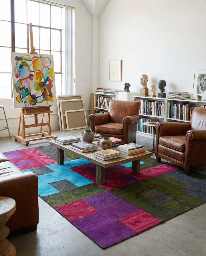 7' 2 x 10' Hand Woven Patchwork Wool Rug