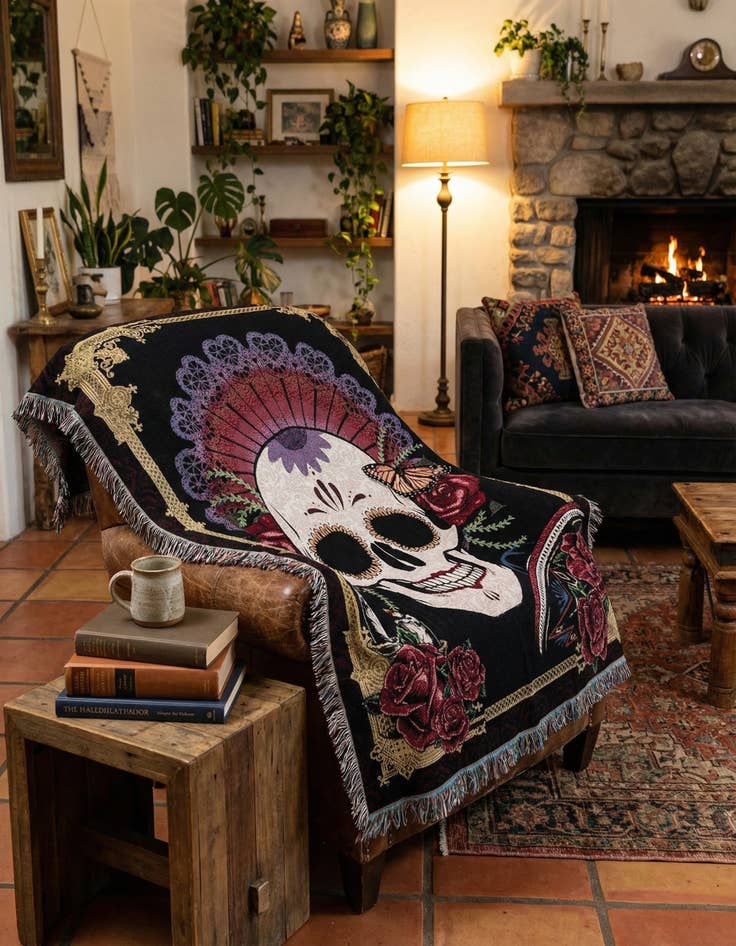 Detail image of 4' 6 x 6' Day of the Dead Throw Blanket