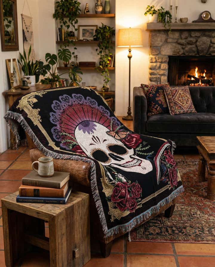 4' 6 x 6' Day of the Dead Throw Blanket