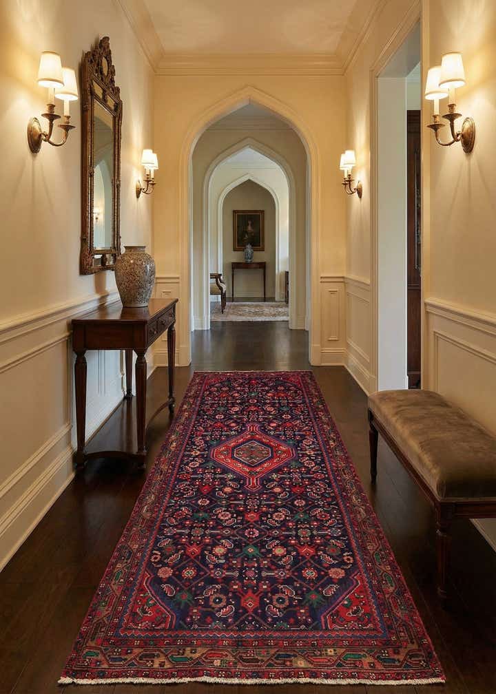 3' 10 x 9' 6 Hand Knotted Hossainabad Persian Wool Runner Rug