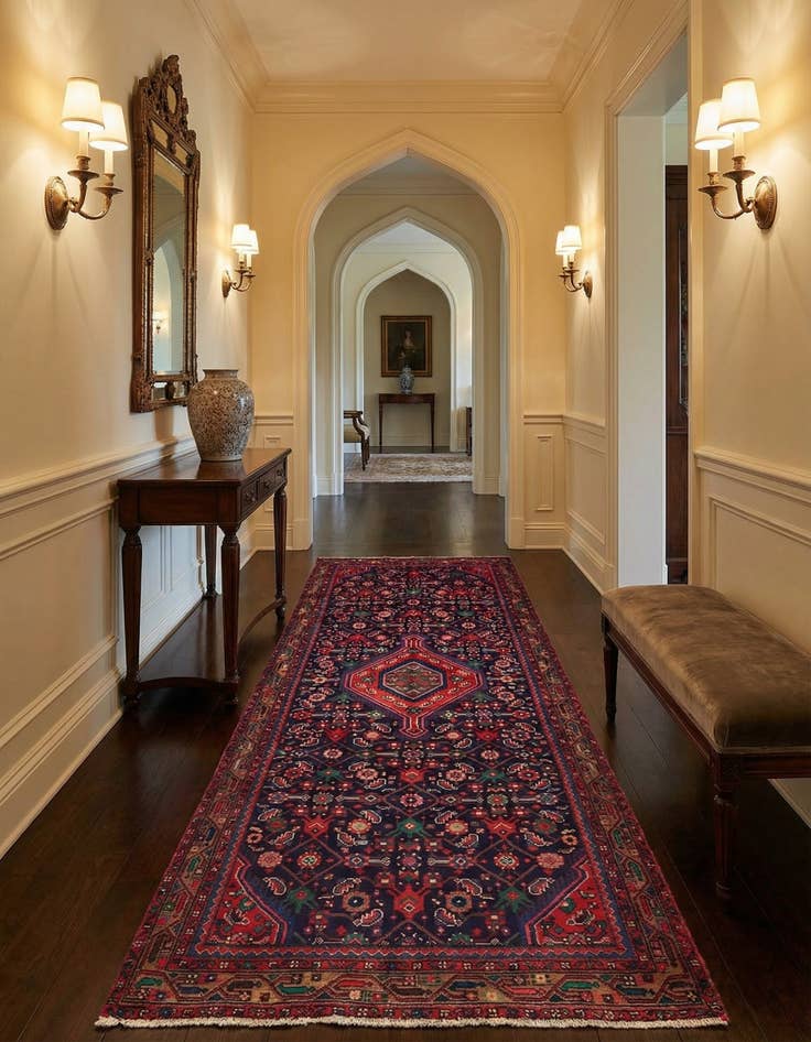 Detail image of 3' 10 x 9' 6  Hand Knotted Hossainabad Persian Wool Runner Rug