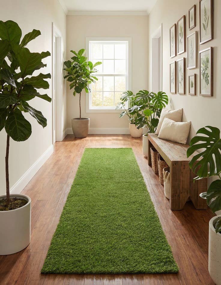 Detail image of 2' 7 x 12'  Washable Grass Indoor / Outdoor Runner Rug