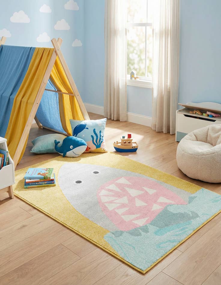 Detail image of  4' 1 x 6' 1 Shark Whimsy Kids Rug