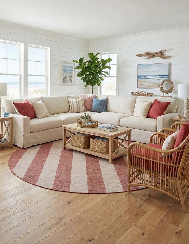 Detail image of  12' x 12'  Washable Ribbon Indoor / Outdoor Round Rug