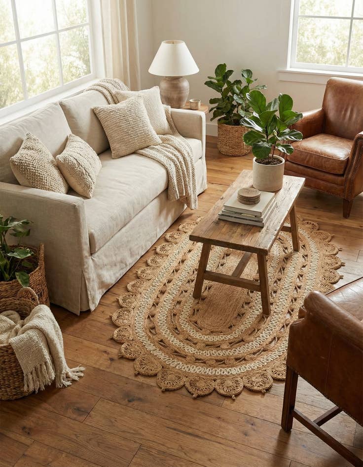 Detail image of 5' 1 x 8'  Hand Braided Jute Oval Rug